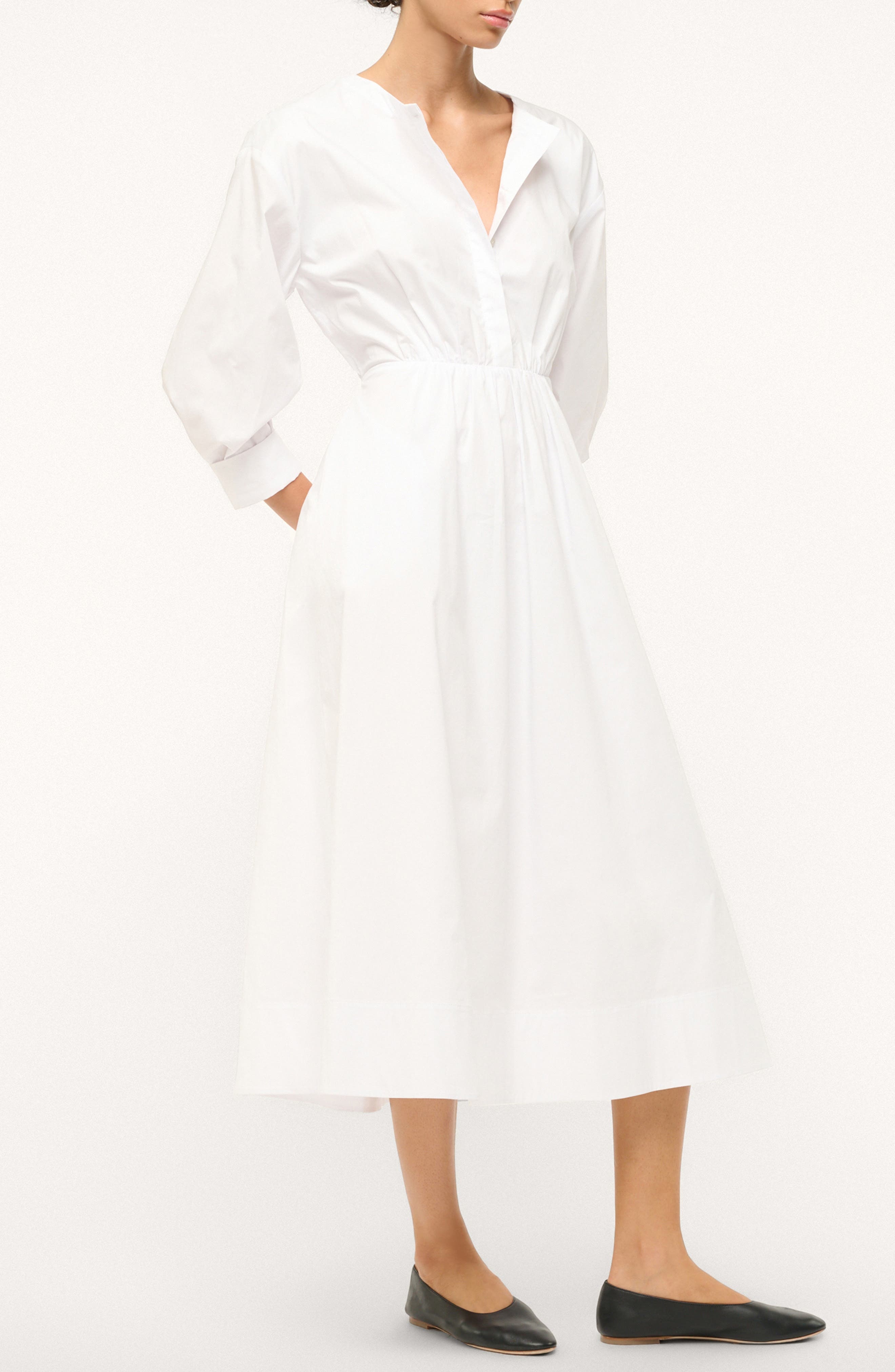 STAUD Cafu Long Sleeve A-Line Dress in White at Nordstrom - 3