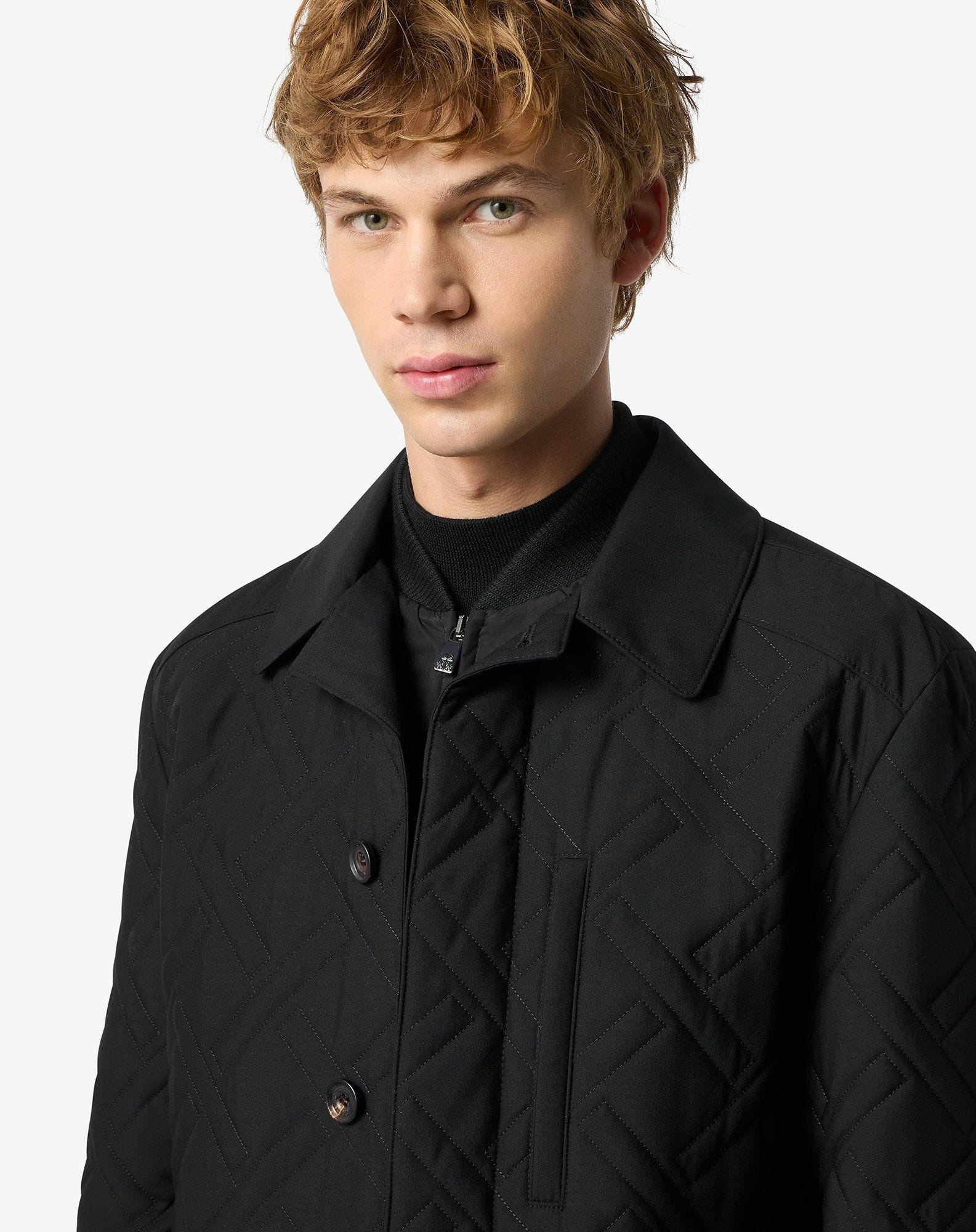 Black technical fabric caban coat with detachable vest - 4