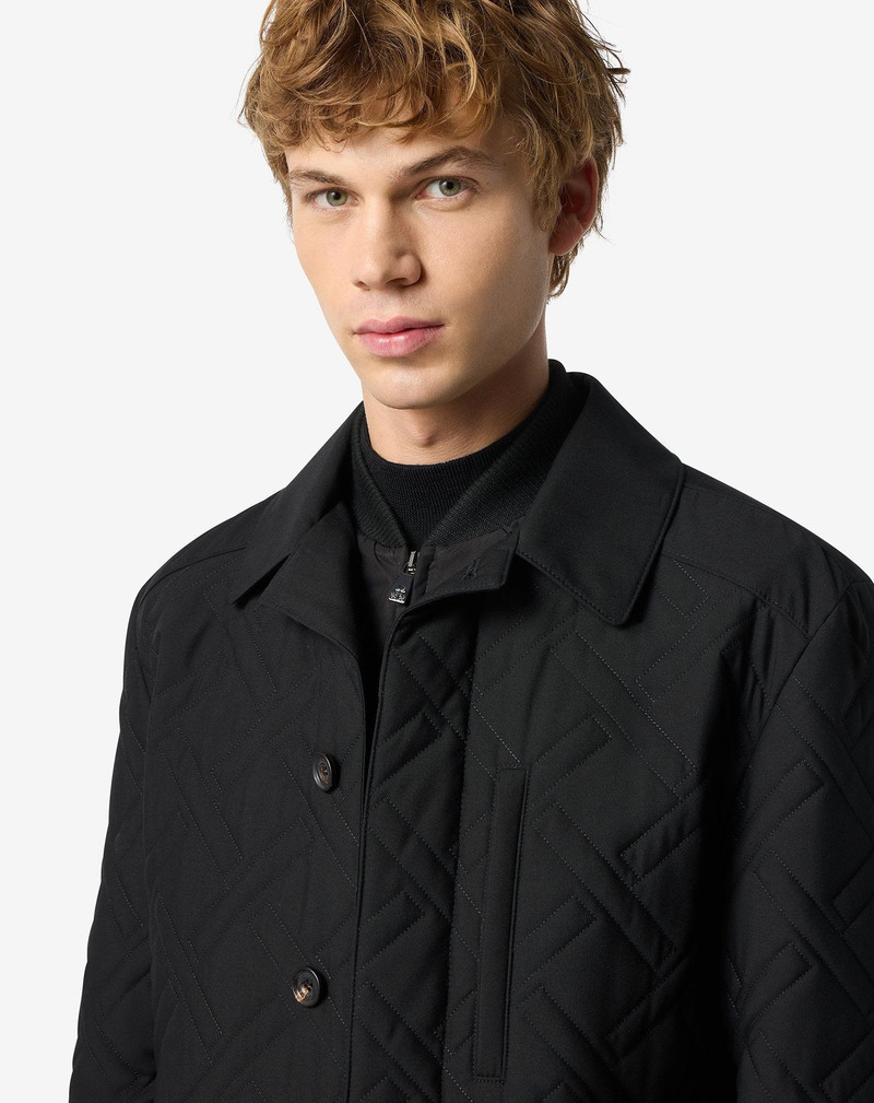 Black technical fabric caban coat with detachable vest 4