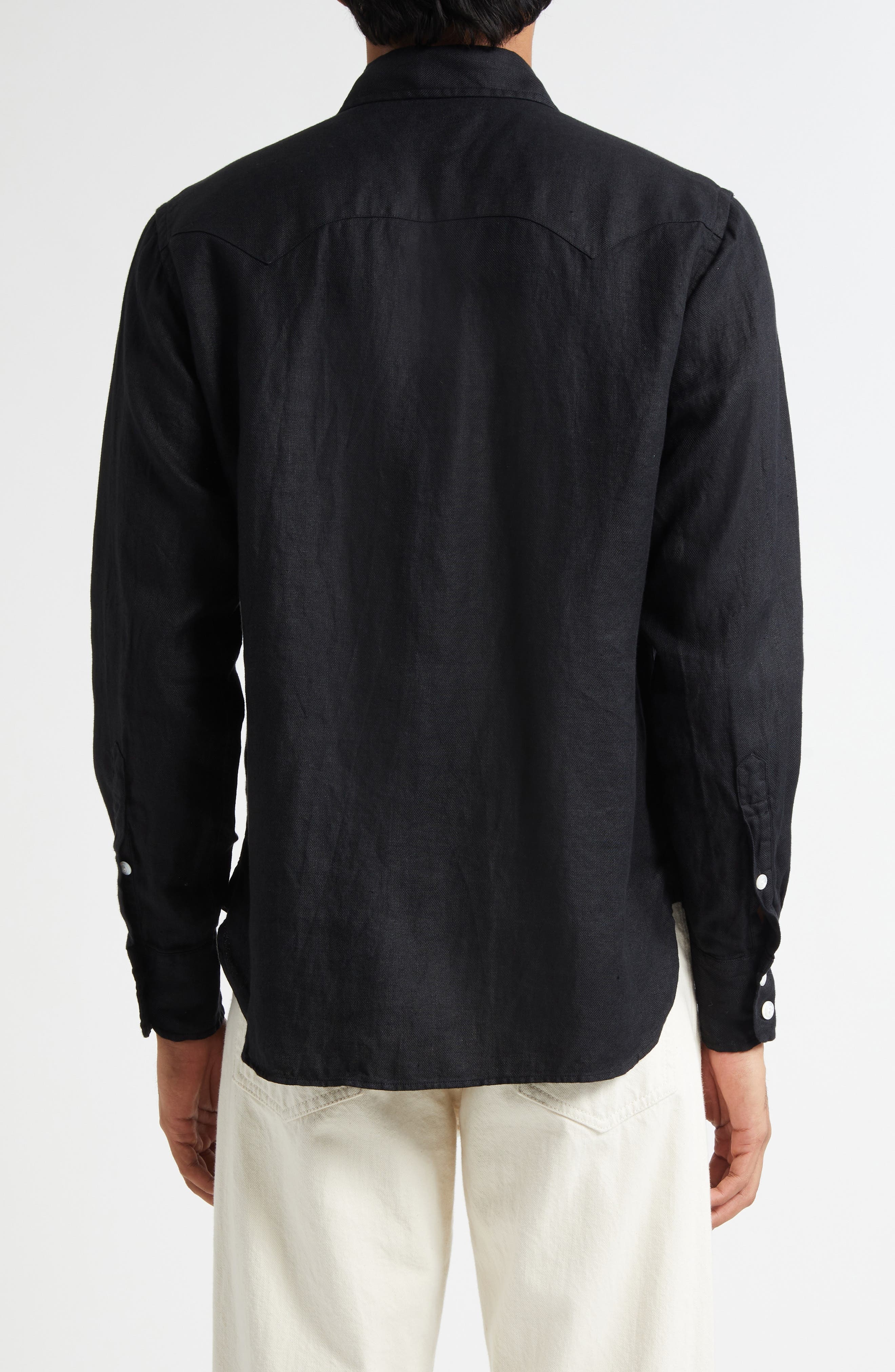 Drake's Linen Twill Western Shirt in 100 Black at Nordstrom - 2