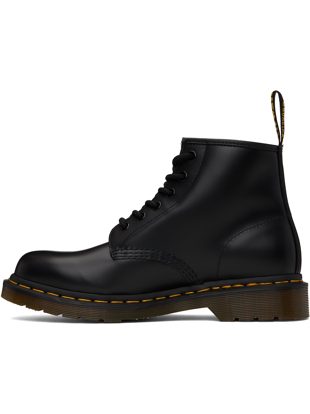 Black 101 Yellow Stitch Smooth Leather Ankle Boots - 3