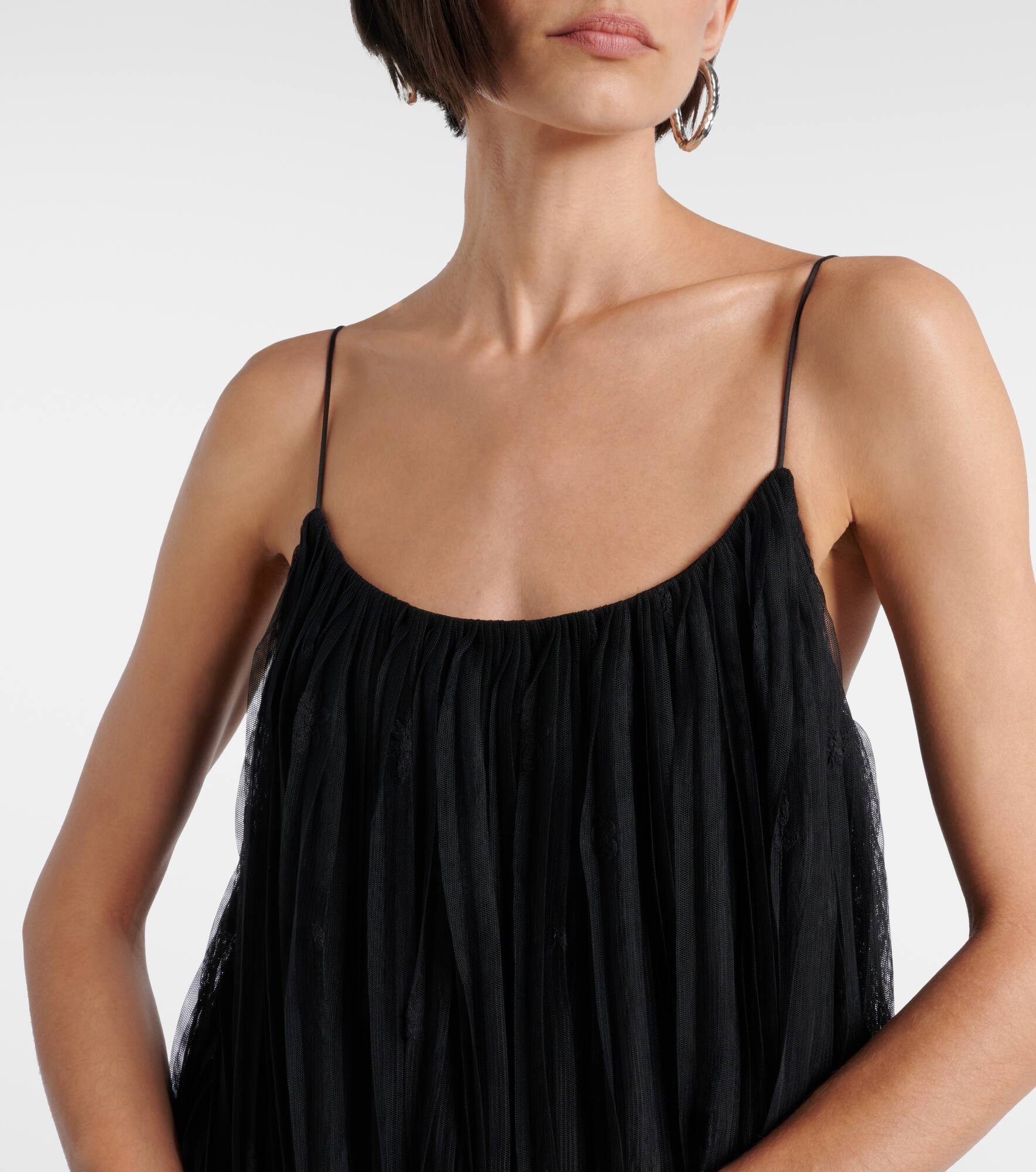 Embroidered floral tulle maxi dress - 4
