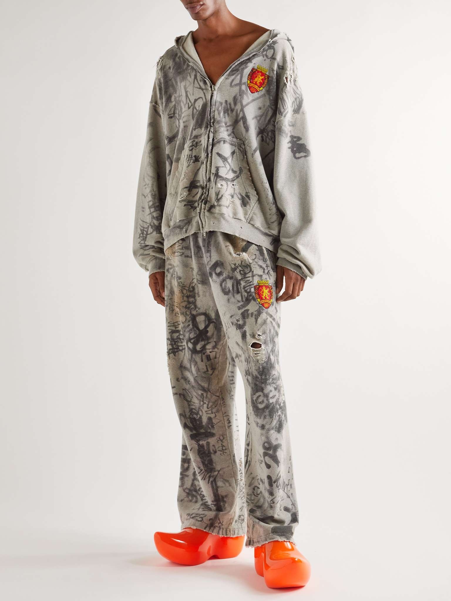 BALENCIAGA Logo-Appliquéd Distressed Printed Cotton-Jersey