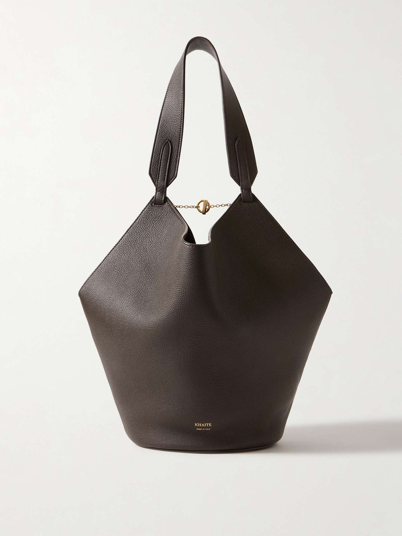 Lotus small textured-leather tote Dark brown - 1