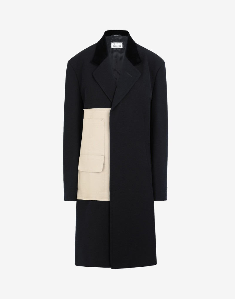 Tricotine Coat with Velvet Collar and Side Pocket 1