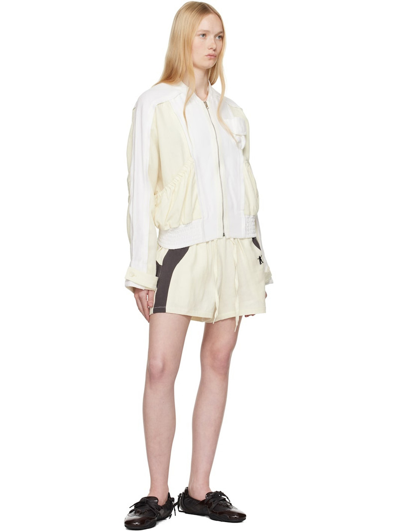 OPEN YY White & Off-White Linen Paneled Bomber Jacket outlook