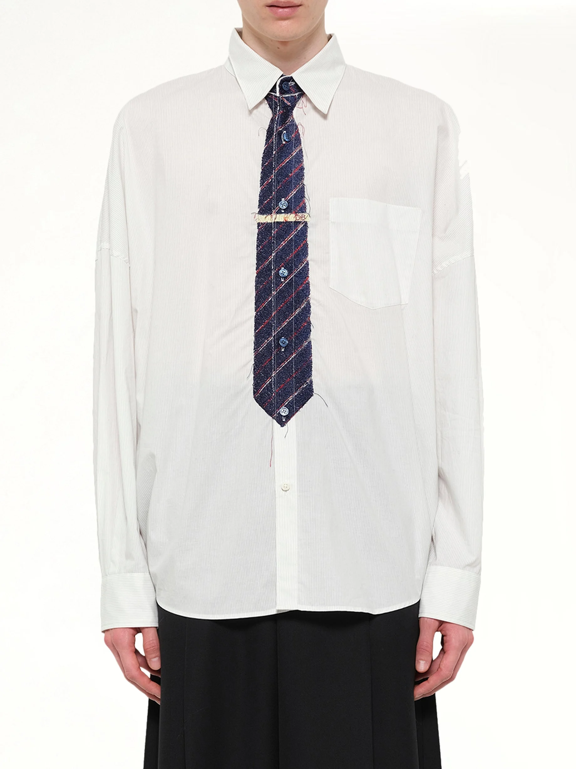 Trompe L’Oeil Tie Embroidery Shirt in White/Black - 1