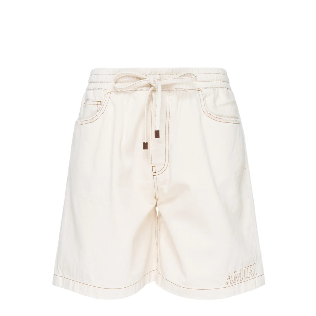 Drawstring Denim Shorts - 1