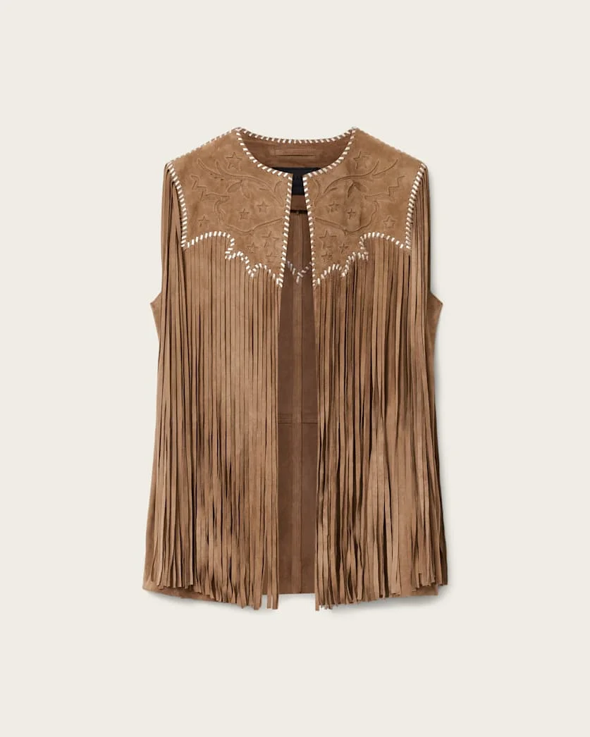 CARTER WHIPSTITCH SUEDE TASSEL GILET - 1
