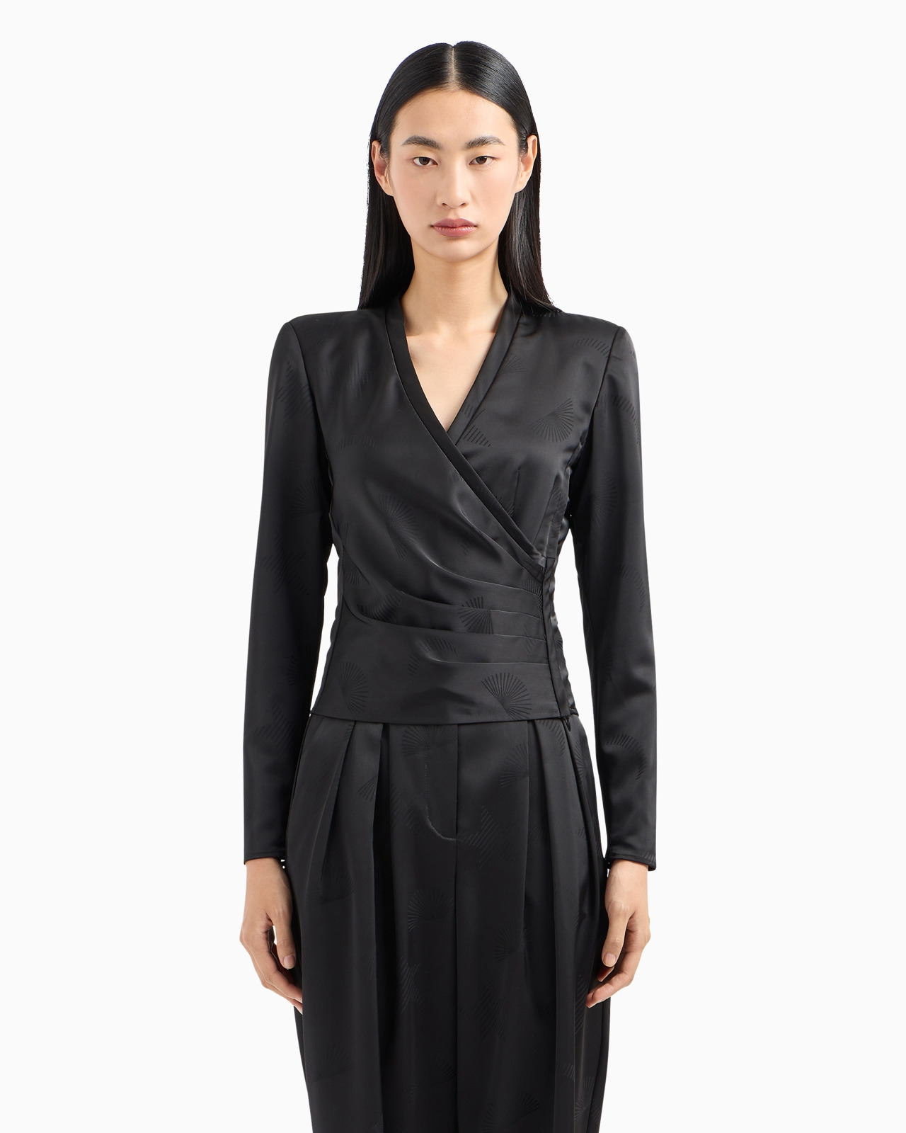 Moon Capsule collection blouse with a crossover V neck and jacquard draping - 2