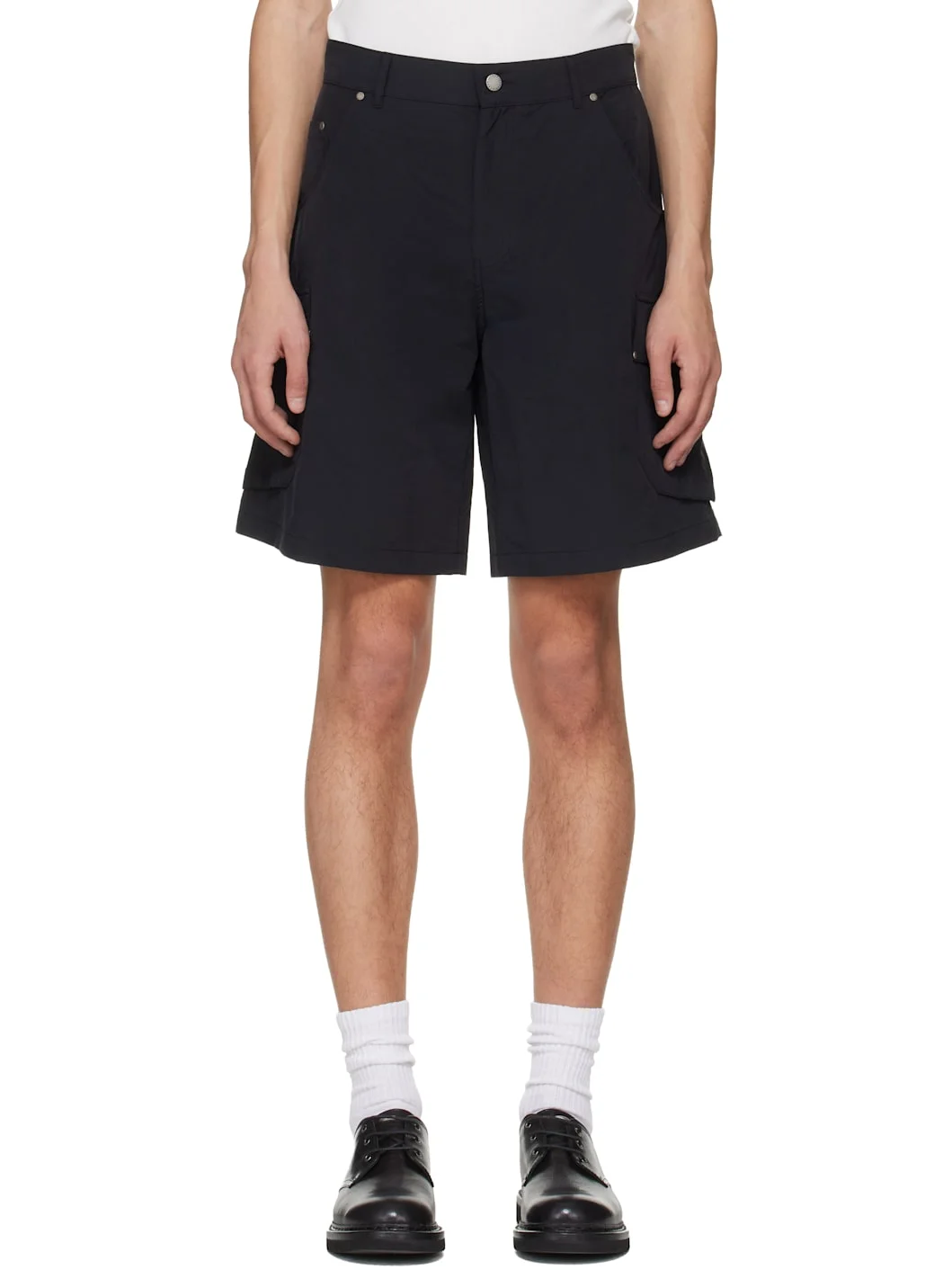 Black Riveted Nylon Cargo Shorts - 1