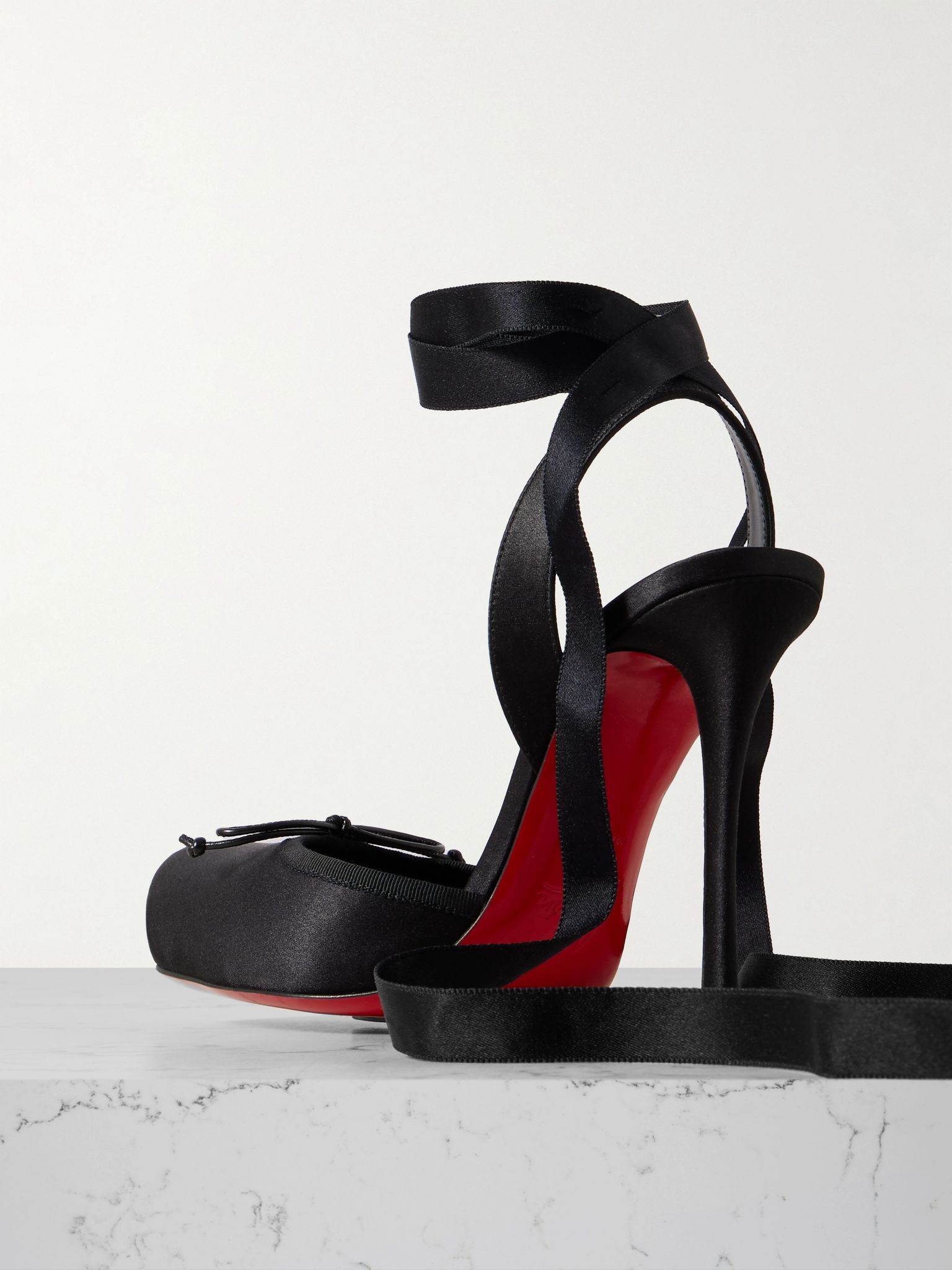 Cassia 100 bow-detailed grosgrain-trimmed satin-crepe pumps Black - 3