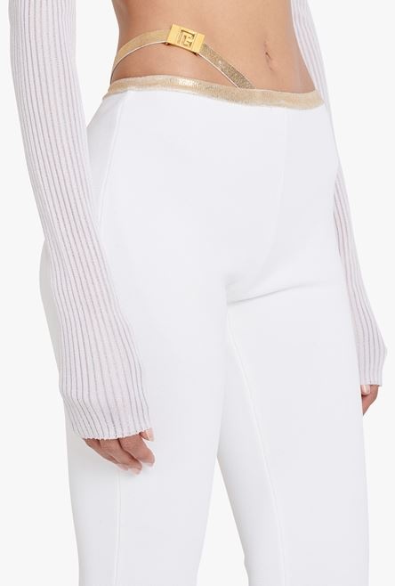 White eco-designed knit bootcut pants - 6