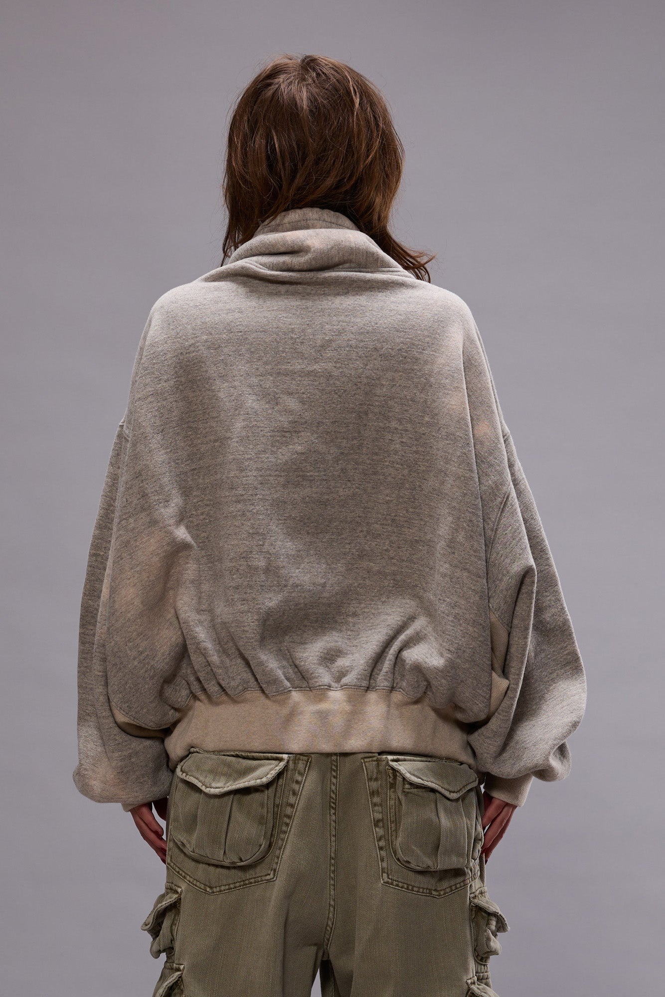 FUNNEL NECK CROPPED POPOVER - HEATHER GREY - 3