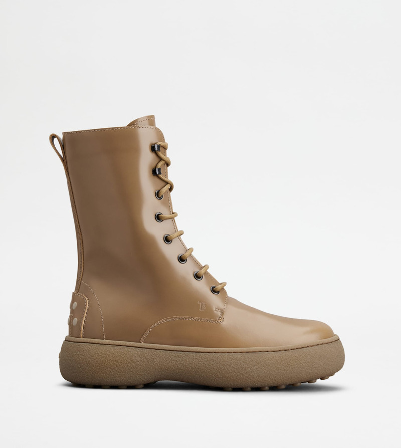 TOD'S W. G. LACE-UP ANKLE BOOTS IN LEATHER - BEIGE 1