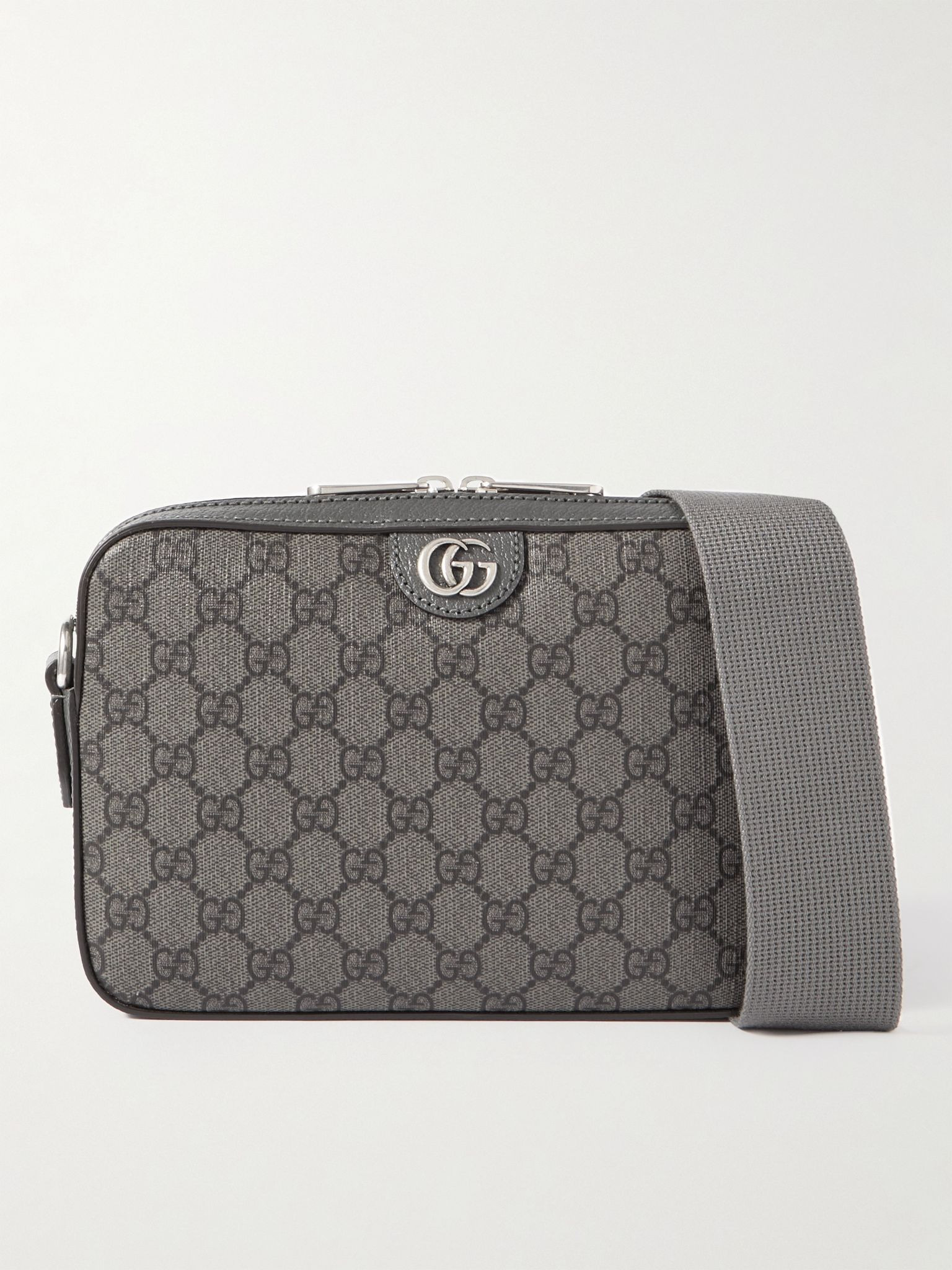 Ophidia Leather-Trimmed Monogrammed Coated-Canvas Messenger Bag Gray - 1