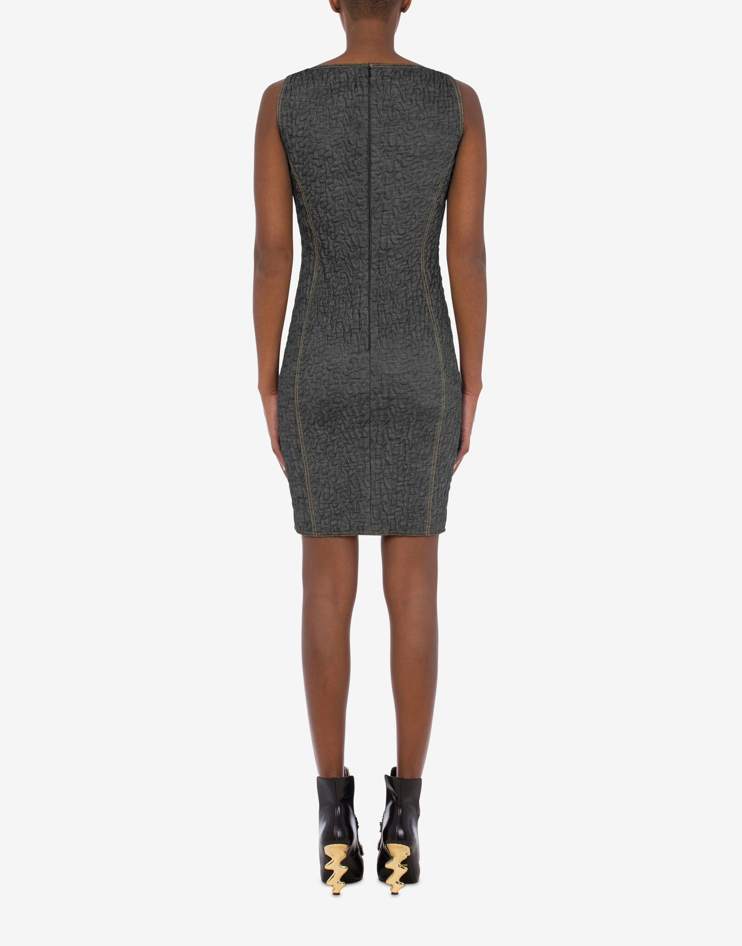JEWEL BUTTONS BLACK DENIM SHEATH DRESS - 3