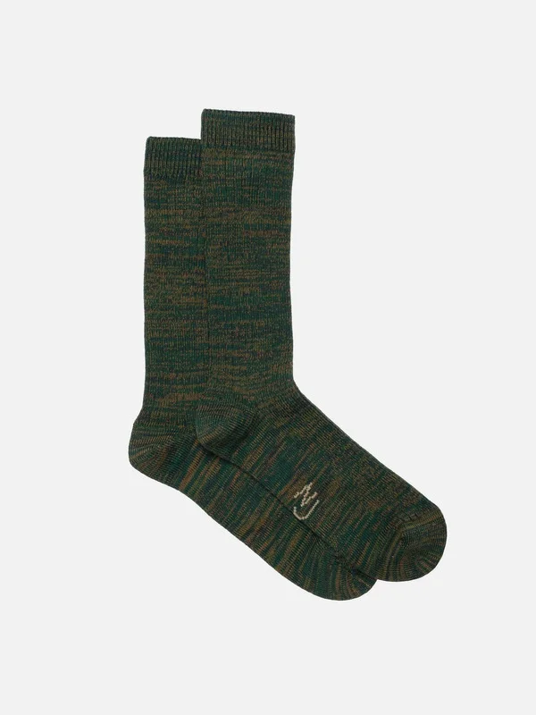 Rasmusson Mens Rib Sock Green Melange - 1