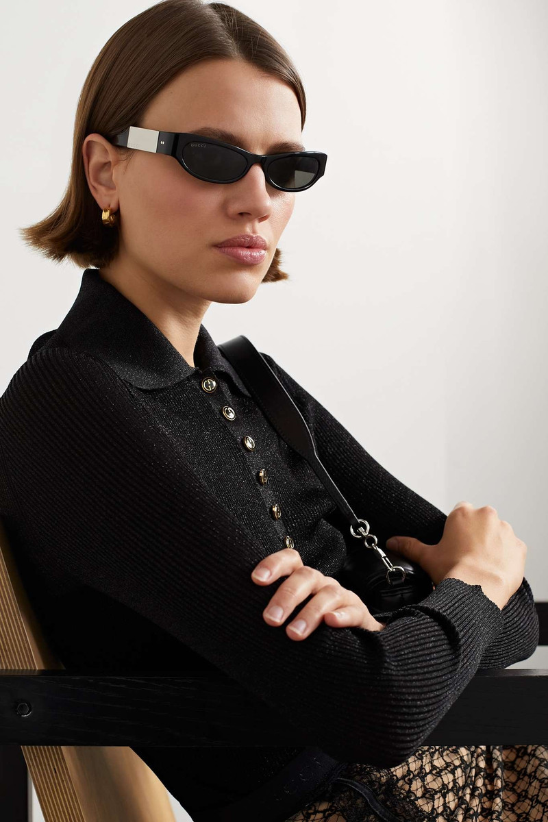 GUCCI Cat-eye acetate and silver-tone sunglasses outlook
