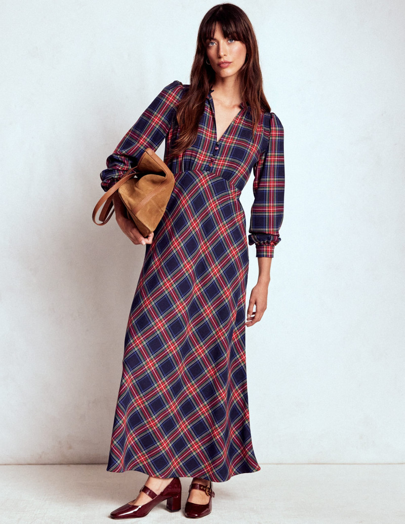 Cassie Check Tea Dress-Navy, Green and Red Check 5