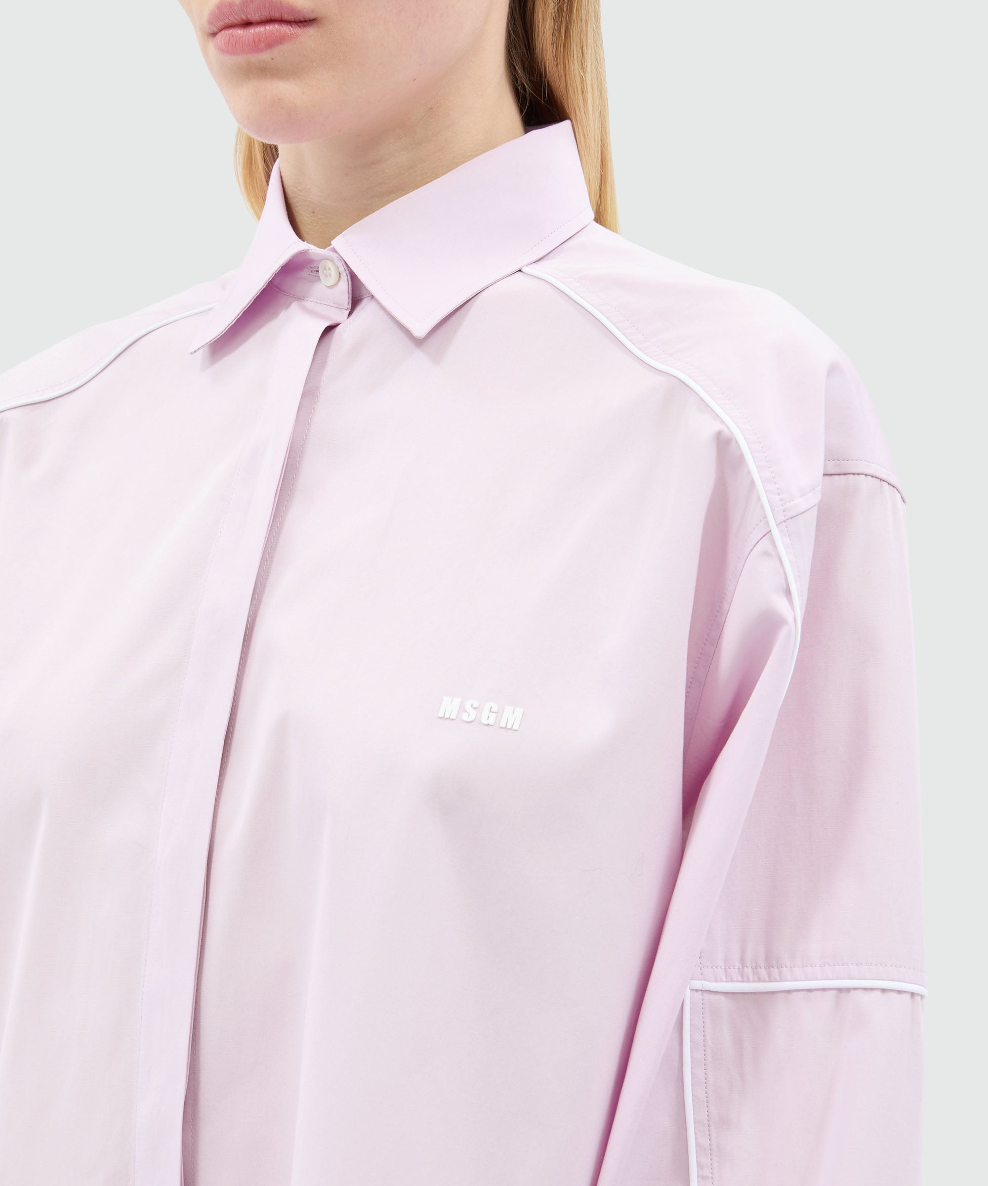 Pink poplin shirt with contrasting piping - 5