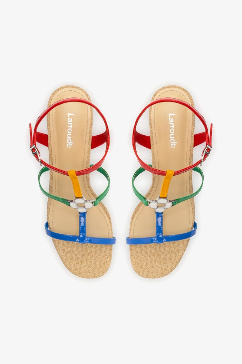 Hana Block In Multicolor Patent Leather and Raffia 6