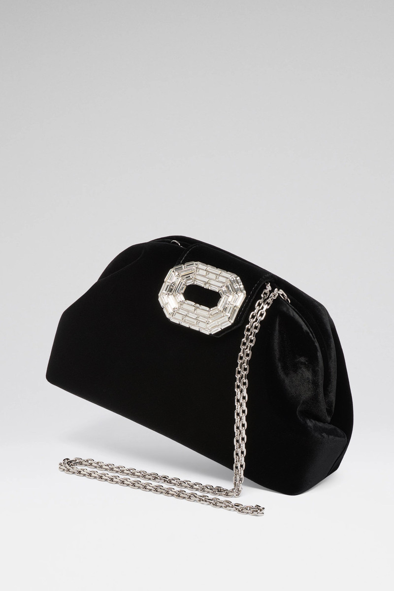 Amina Muaddi CAMELIA CLUTCH BLACK VELVET outlook