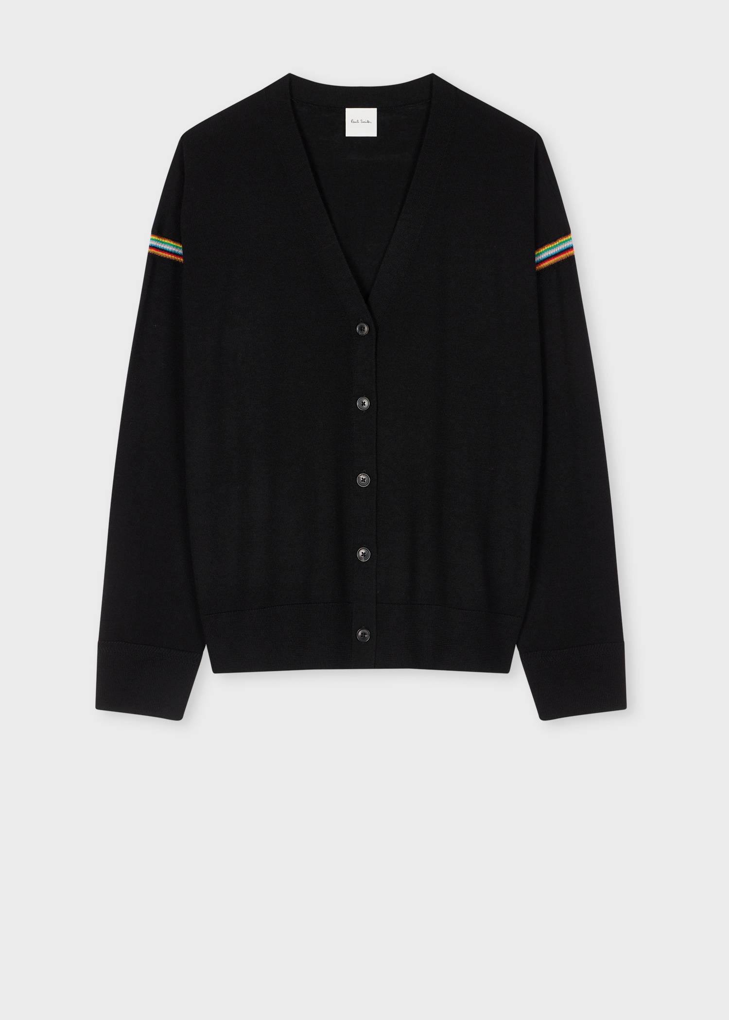 Women's Black Washable Merino Wool 'Signature Stripe' Cardigan - 1