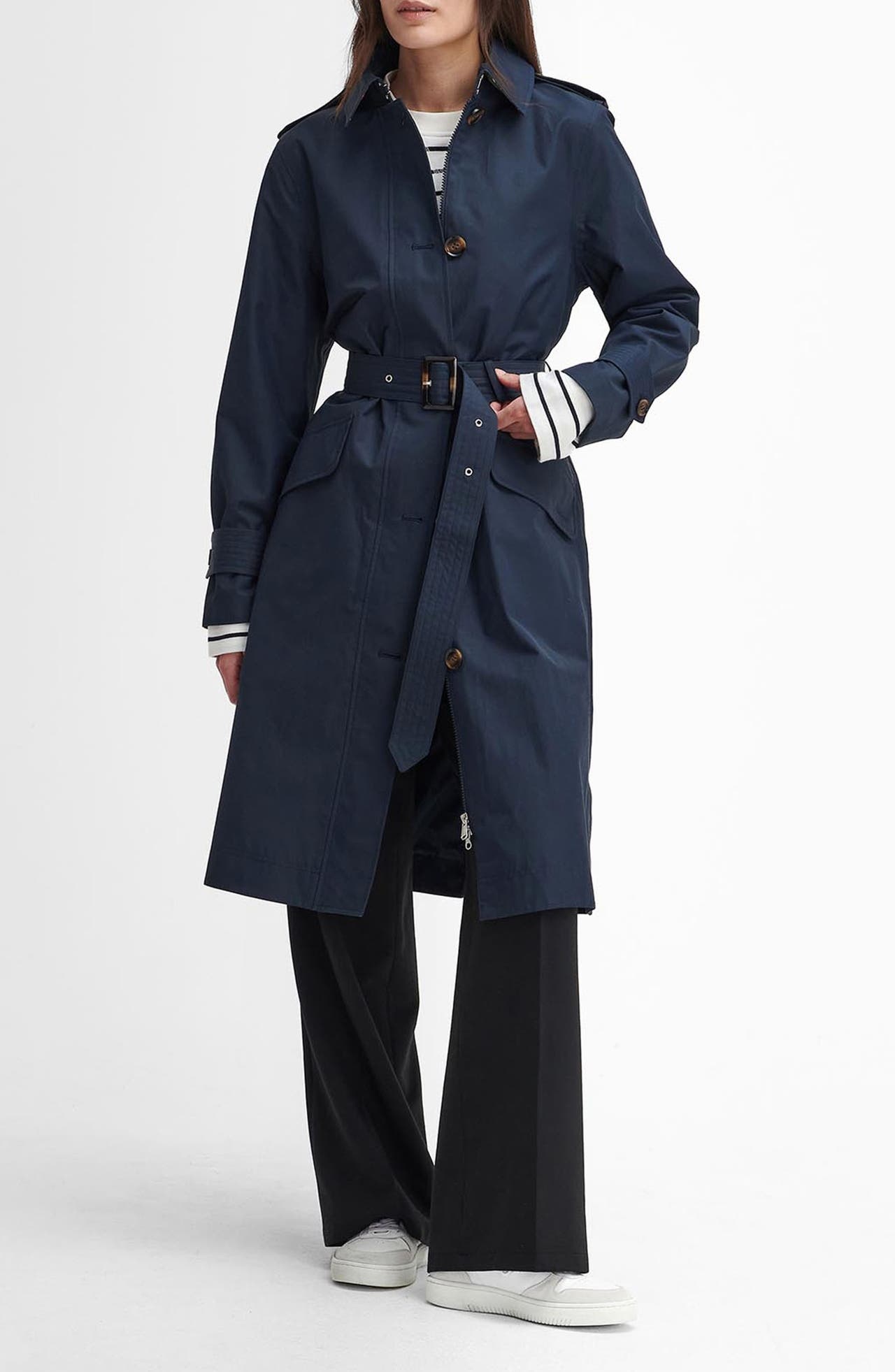 Barbour Camilla Waterproof Trench Coat in Dark Navy/Classic Tartan at Nordstrom - 1