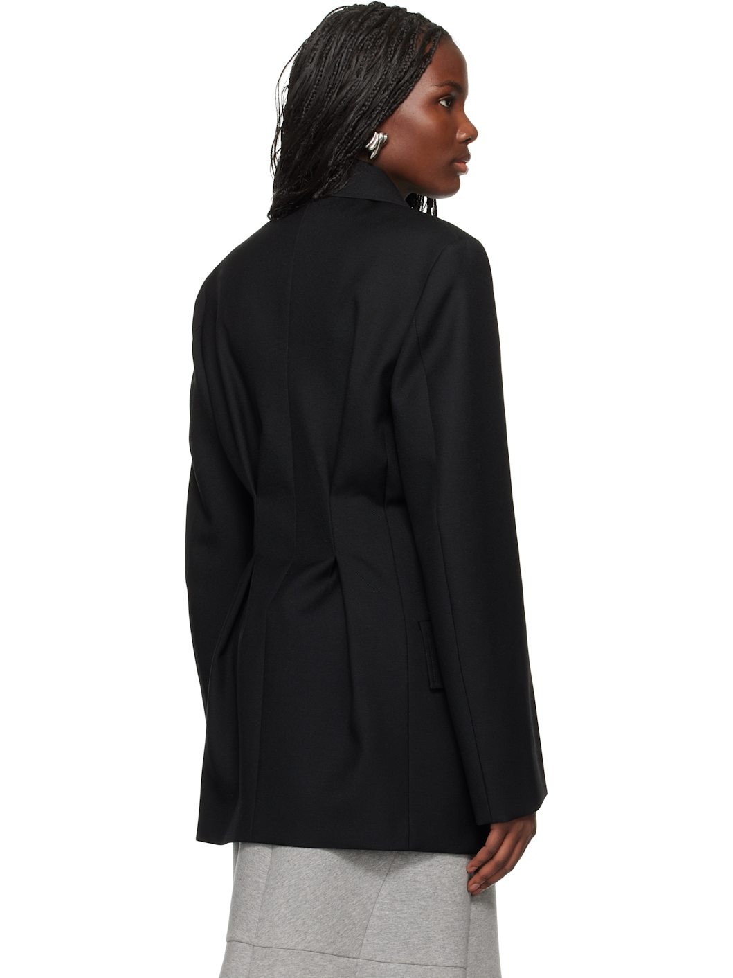 Black Double Breasted Wool Blazer - 3