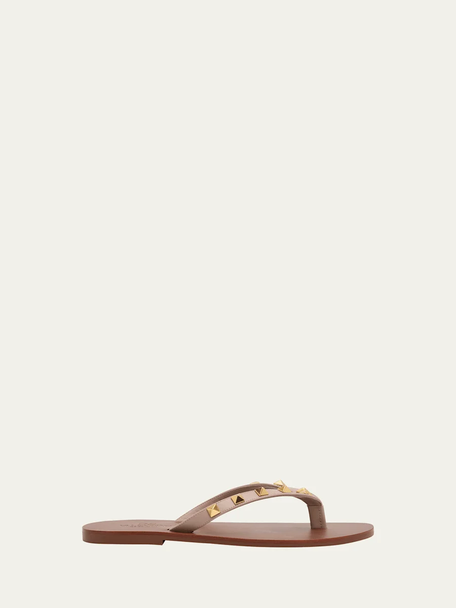 Rockstud Leather Flat Thong Sandals - 1
