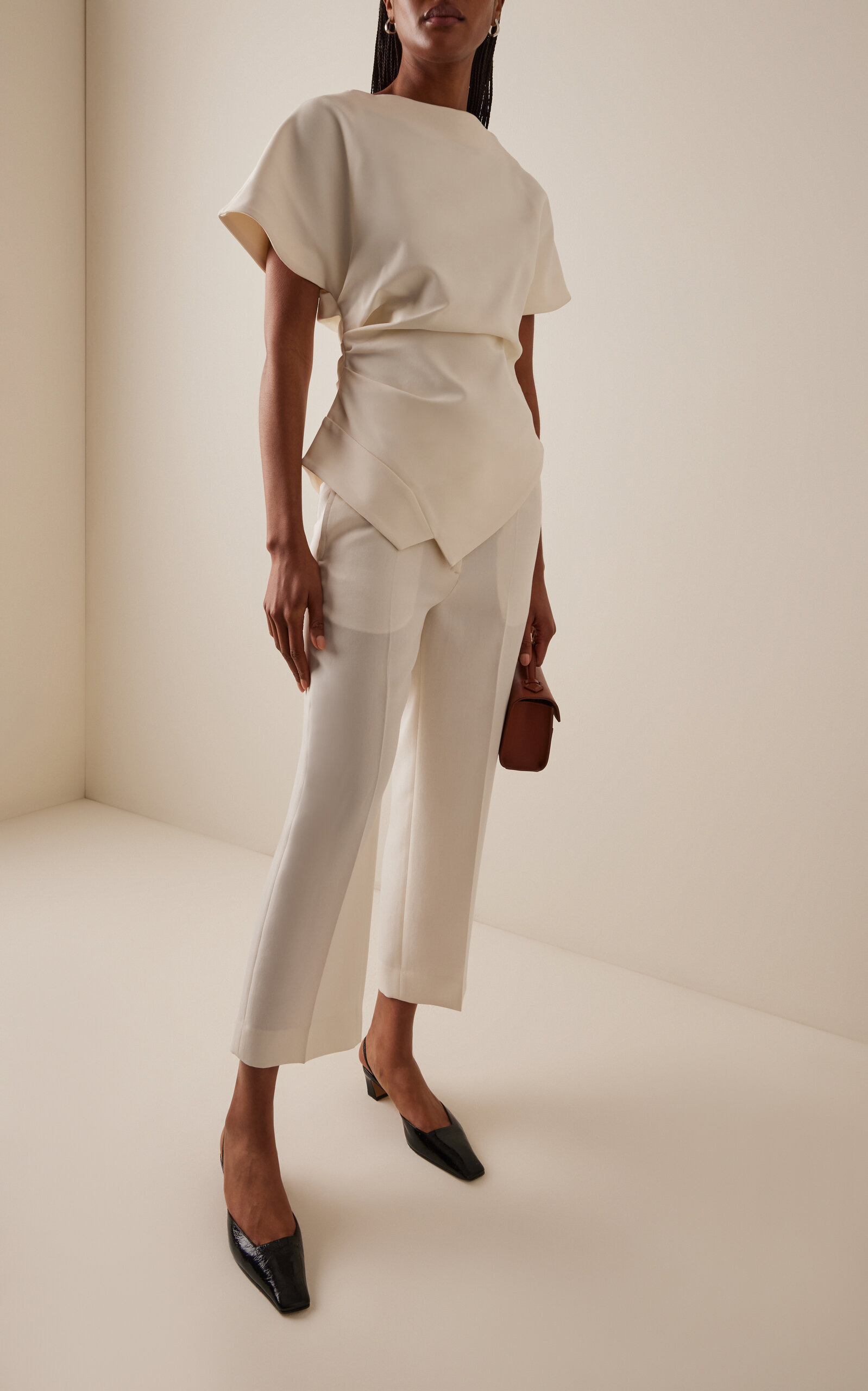 Draped Lapel Top white - 2