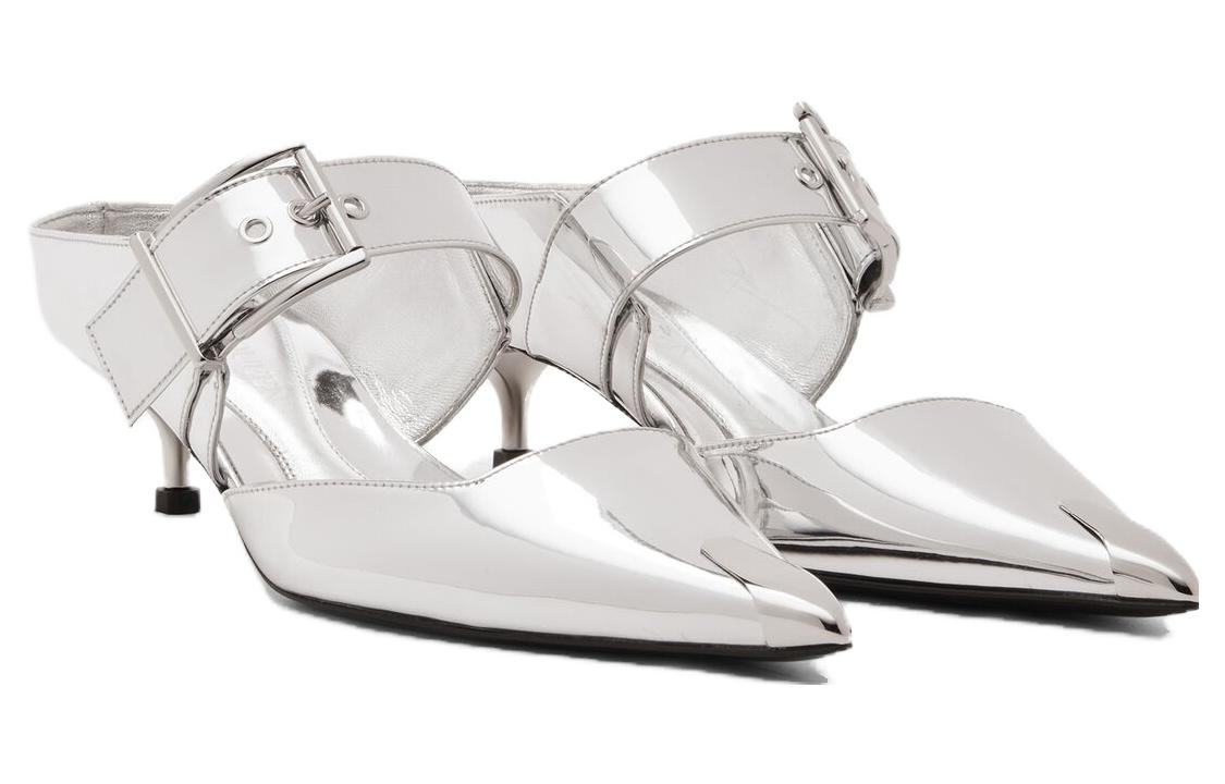 (WMNS) Alexander McQueen Punk Mules 'Silver' 780794W4WG18100 - 3