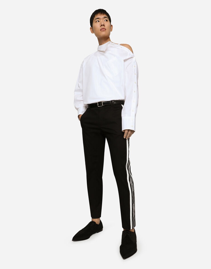 Stretch cotton pants with side bands - 3