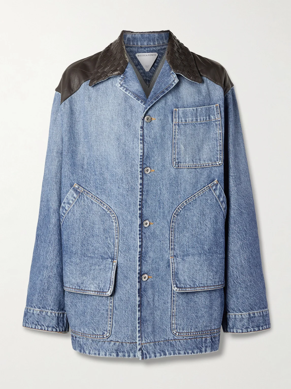 Intrecciato Leather-Panelled Denim Jacket - 1