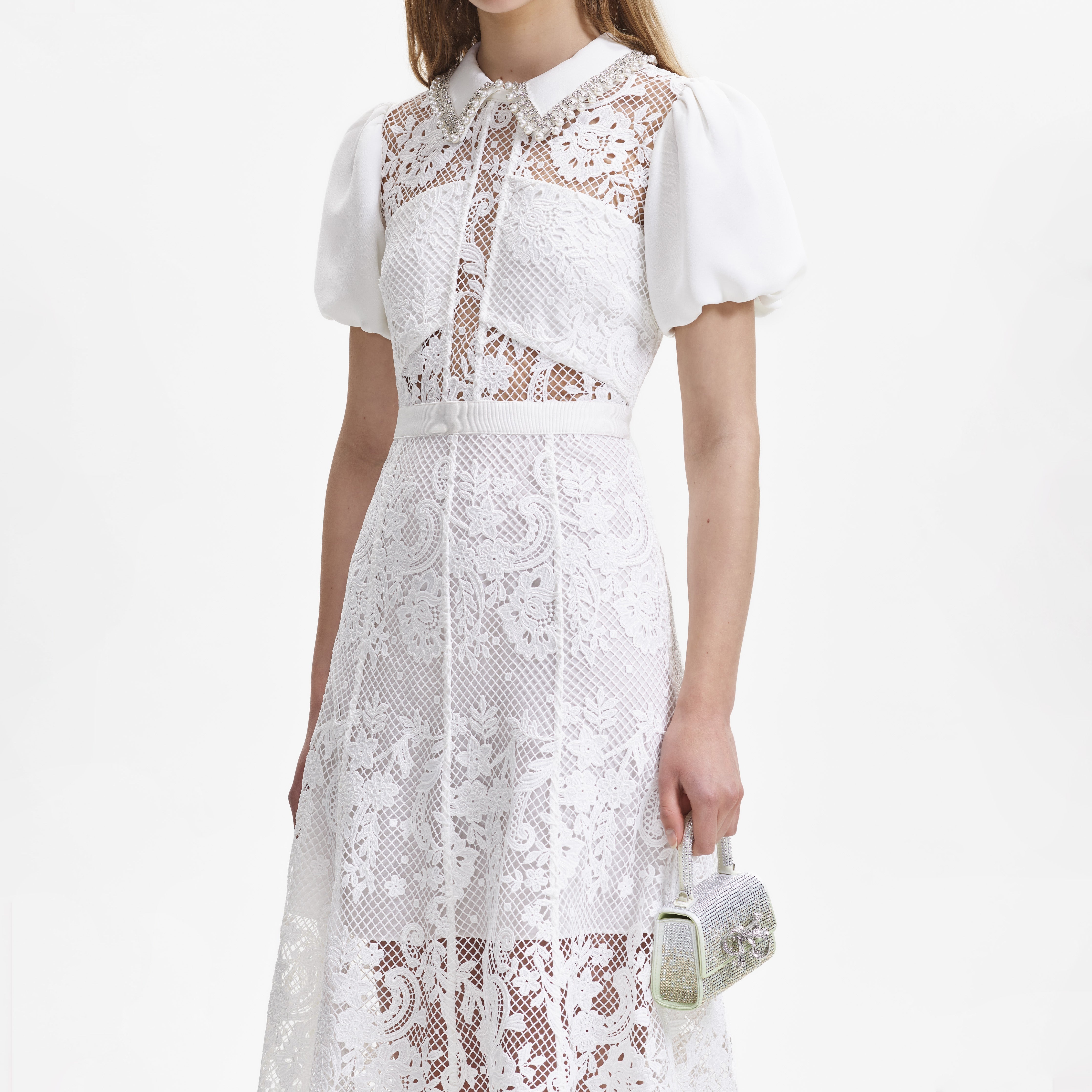 knee length dresses for ladies Cindy Collared Midi Dress / White | Meshki main image 1