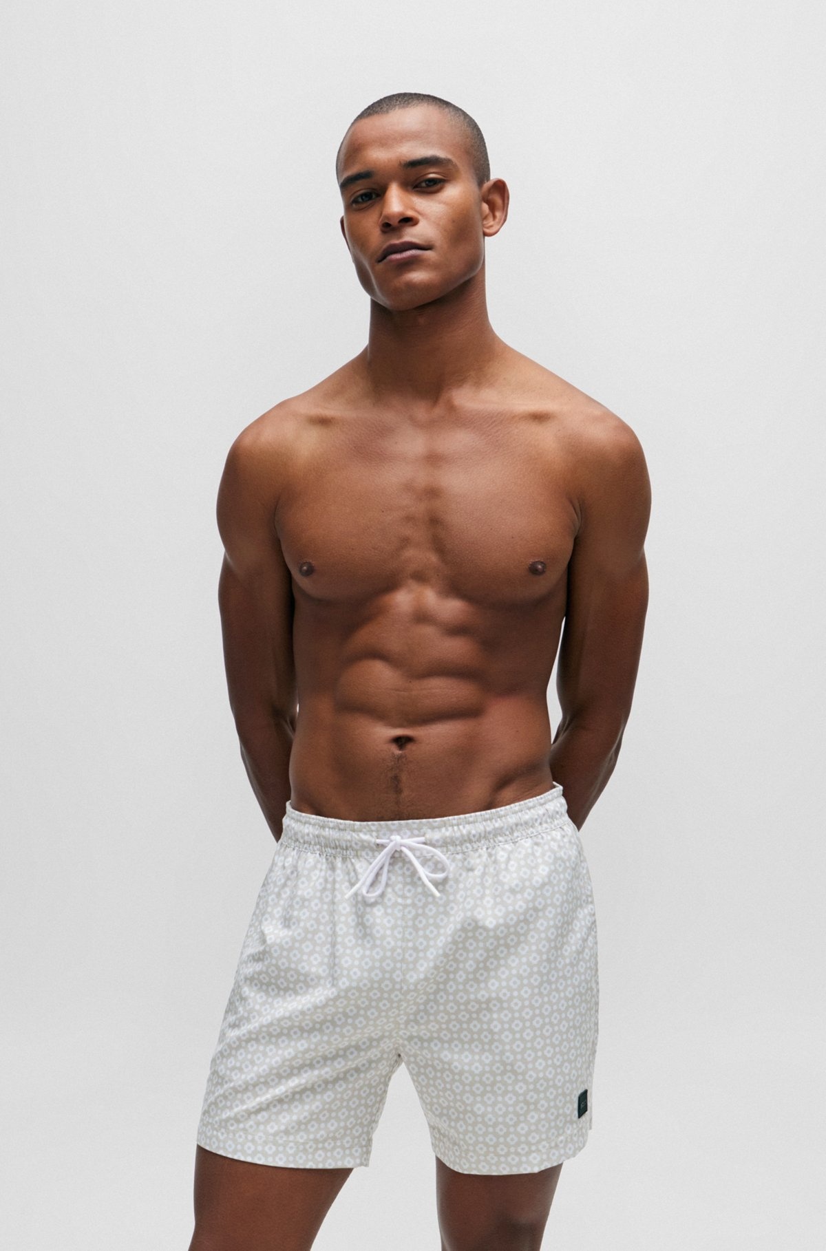 MICRO-PRINT QUICK-DRYING SWIM SHORTS WITH LOGO DETAIL - 2