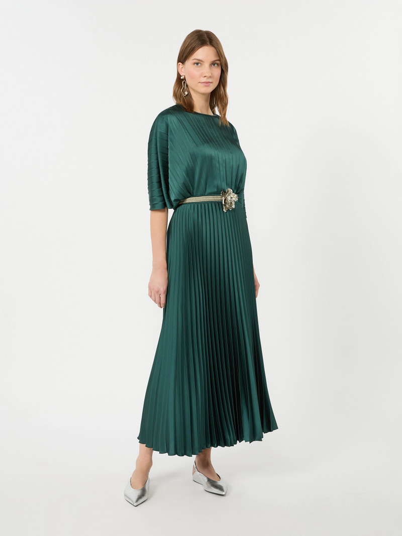 NICCHIA Pleated satin skirt - DARK GREEN 2