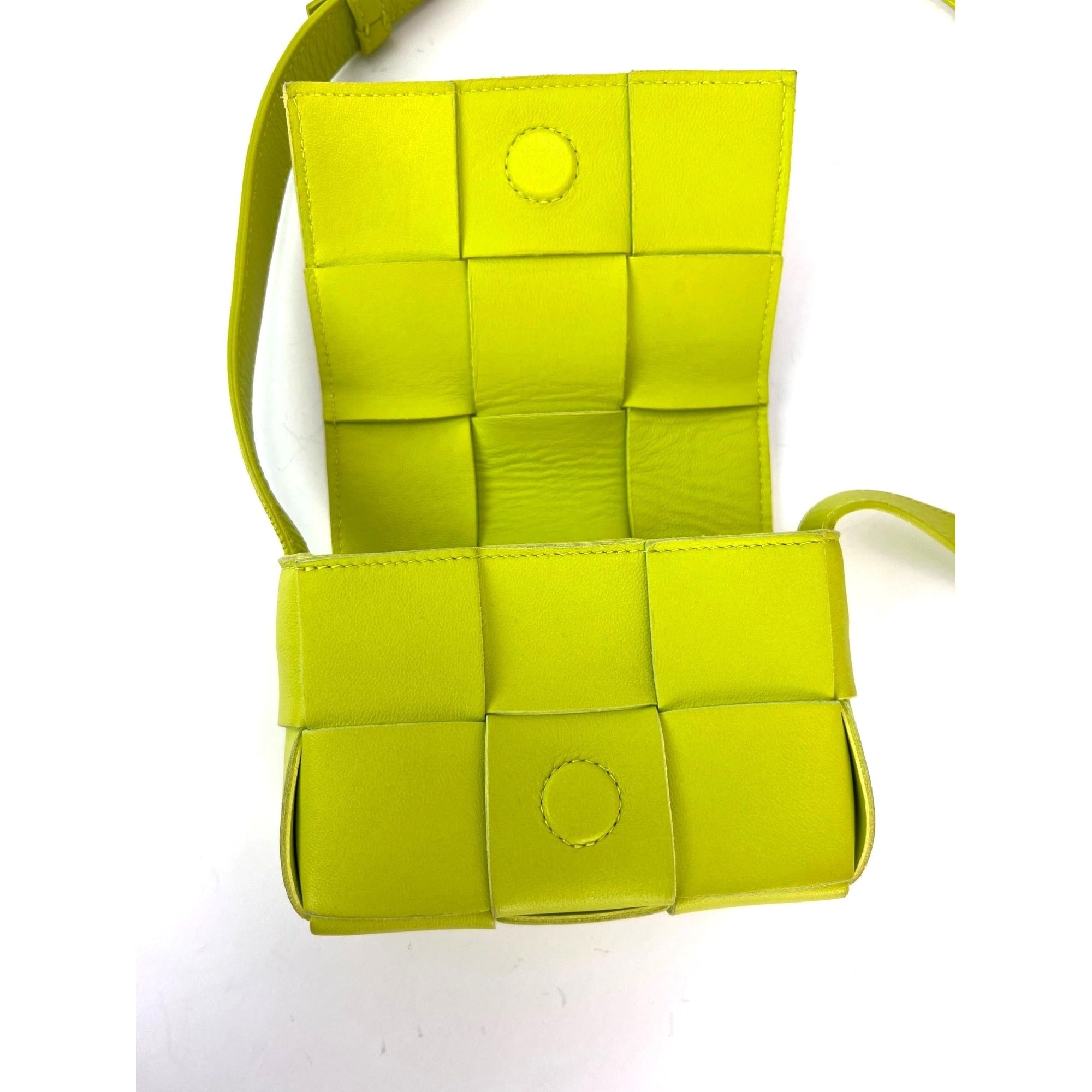 BOTTEGA VENETA Intrecciato Mini Cassette Lime Green Lambskin Crossbody Bag - 10