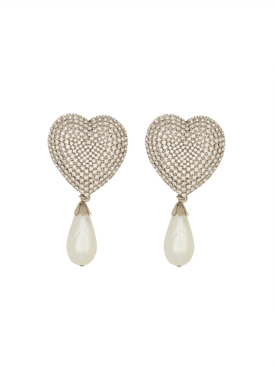 CRYSTAL HEART EARRINGS WITH PEARL PENDANT - 1