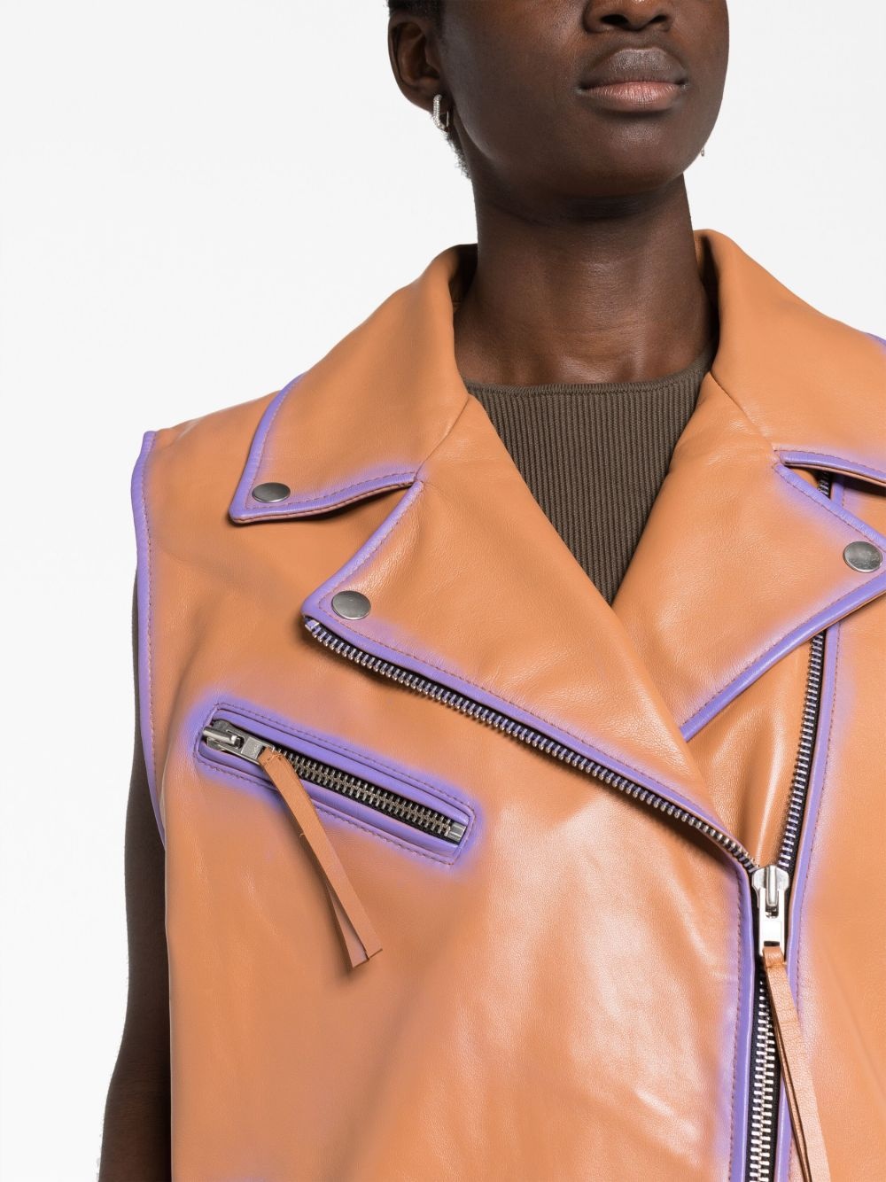 contrast-trim leather vest - 5
