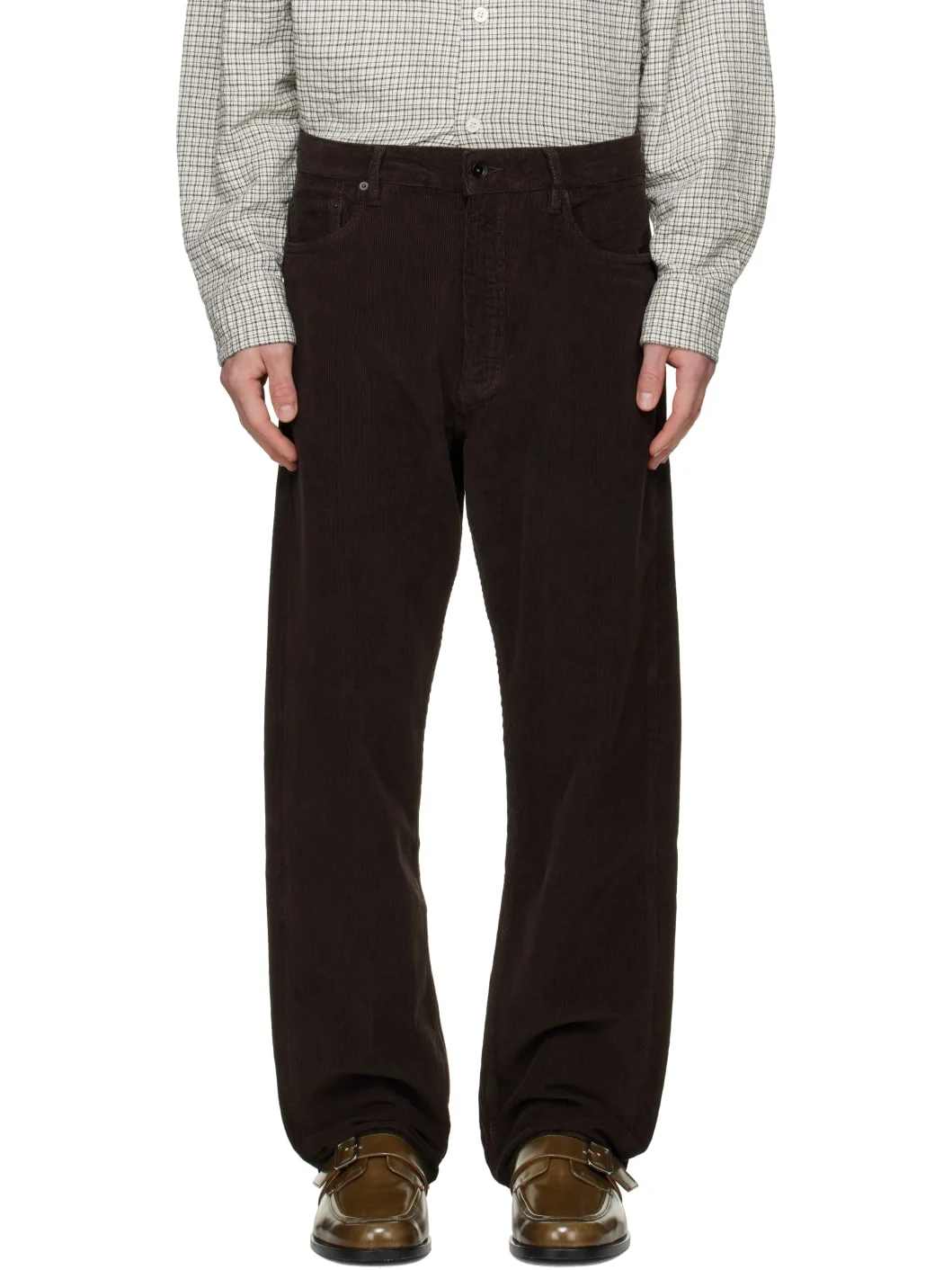 Brown Riso Corduroy Straight Leg Trousers - 1