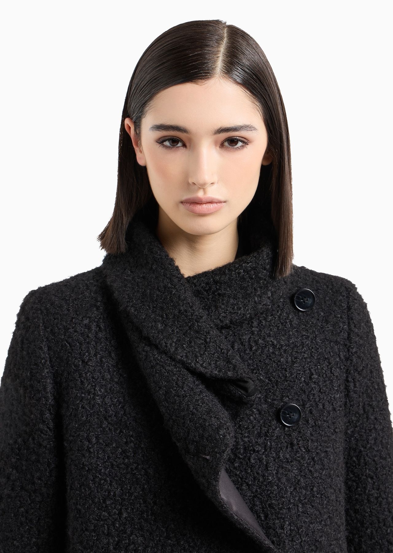 Bouclé cloth coat with off-centre closure - 5