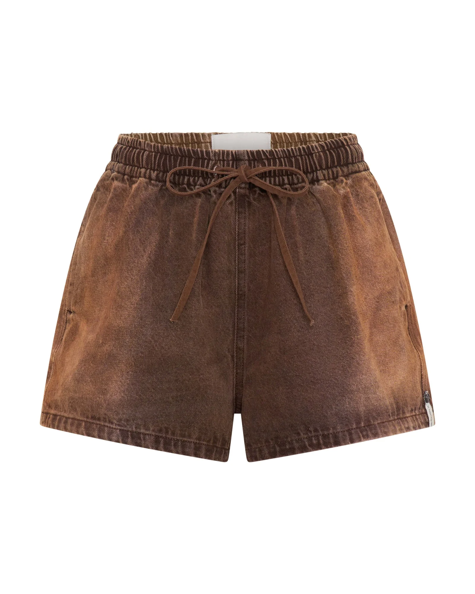 Boxer Drawstring Waist Denim Shorts - Ranch Brown - 1