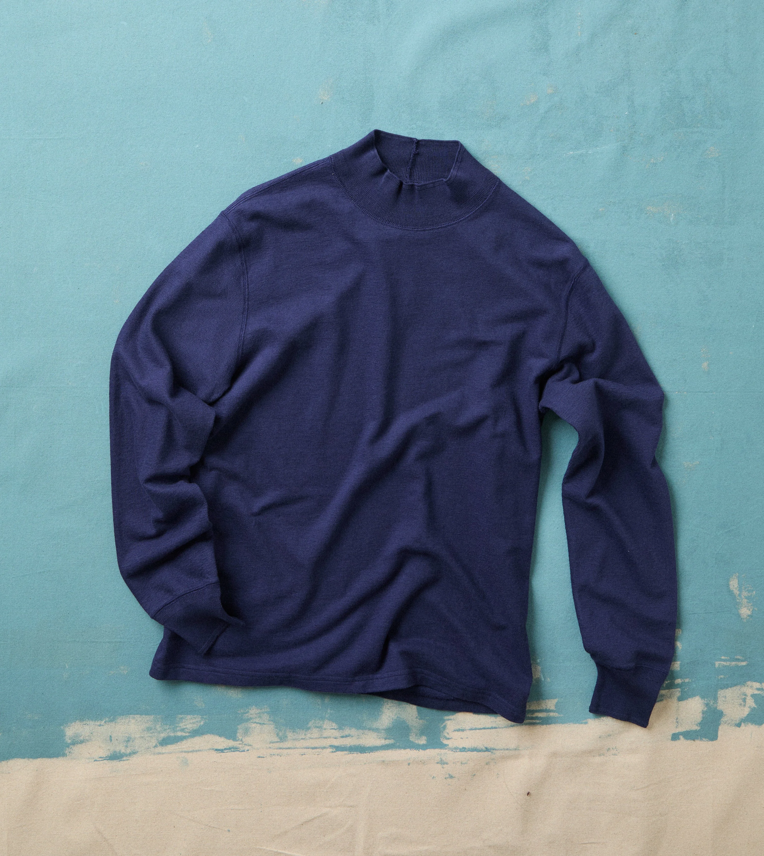 Navy Cotton Long-Sleeve Mock Neck Hiking T-Shirt - 1