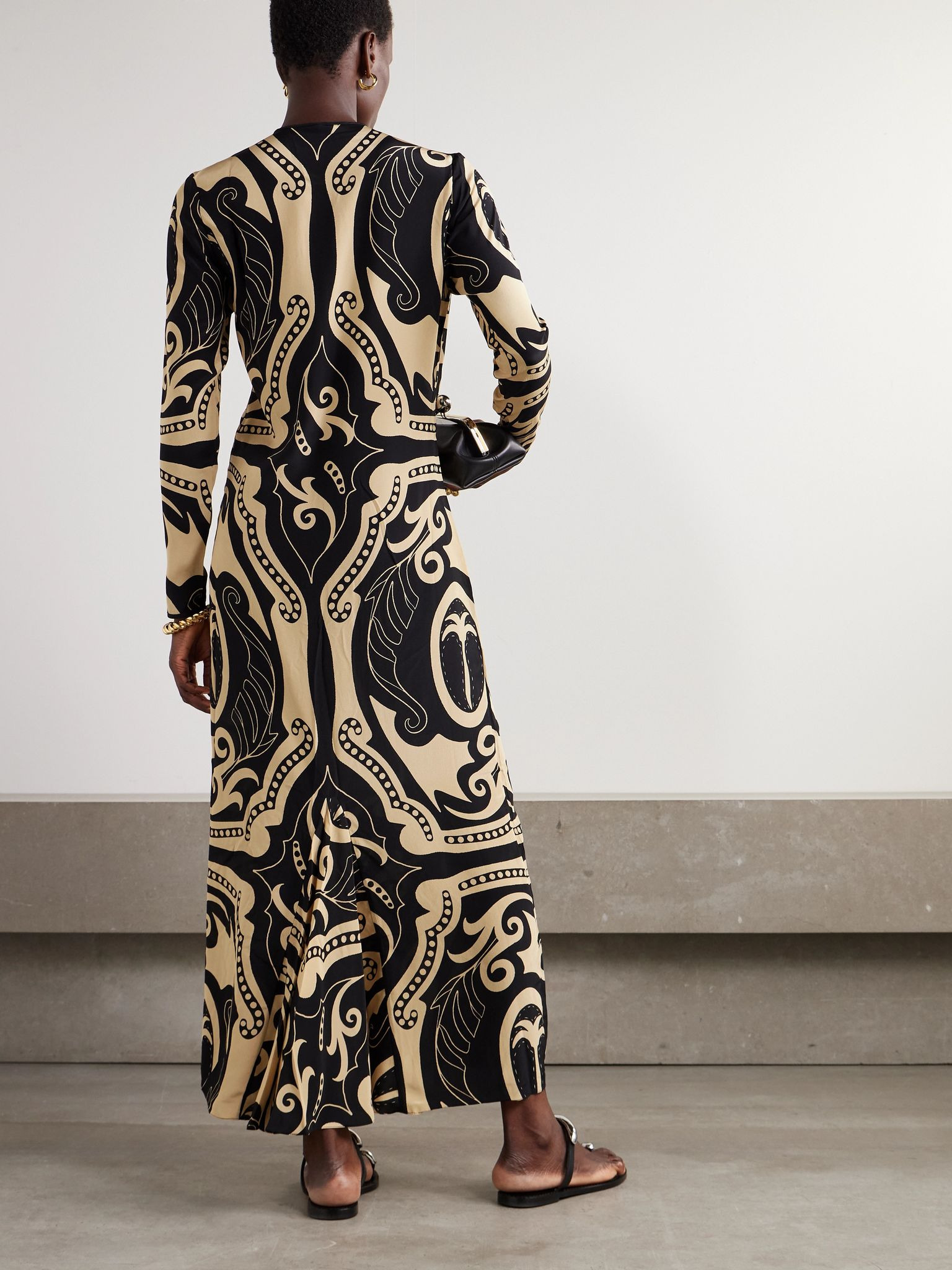 Libertad printed silk-crepe midi dress Black - 3