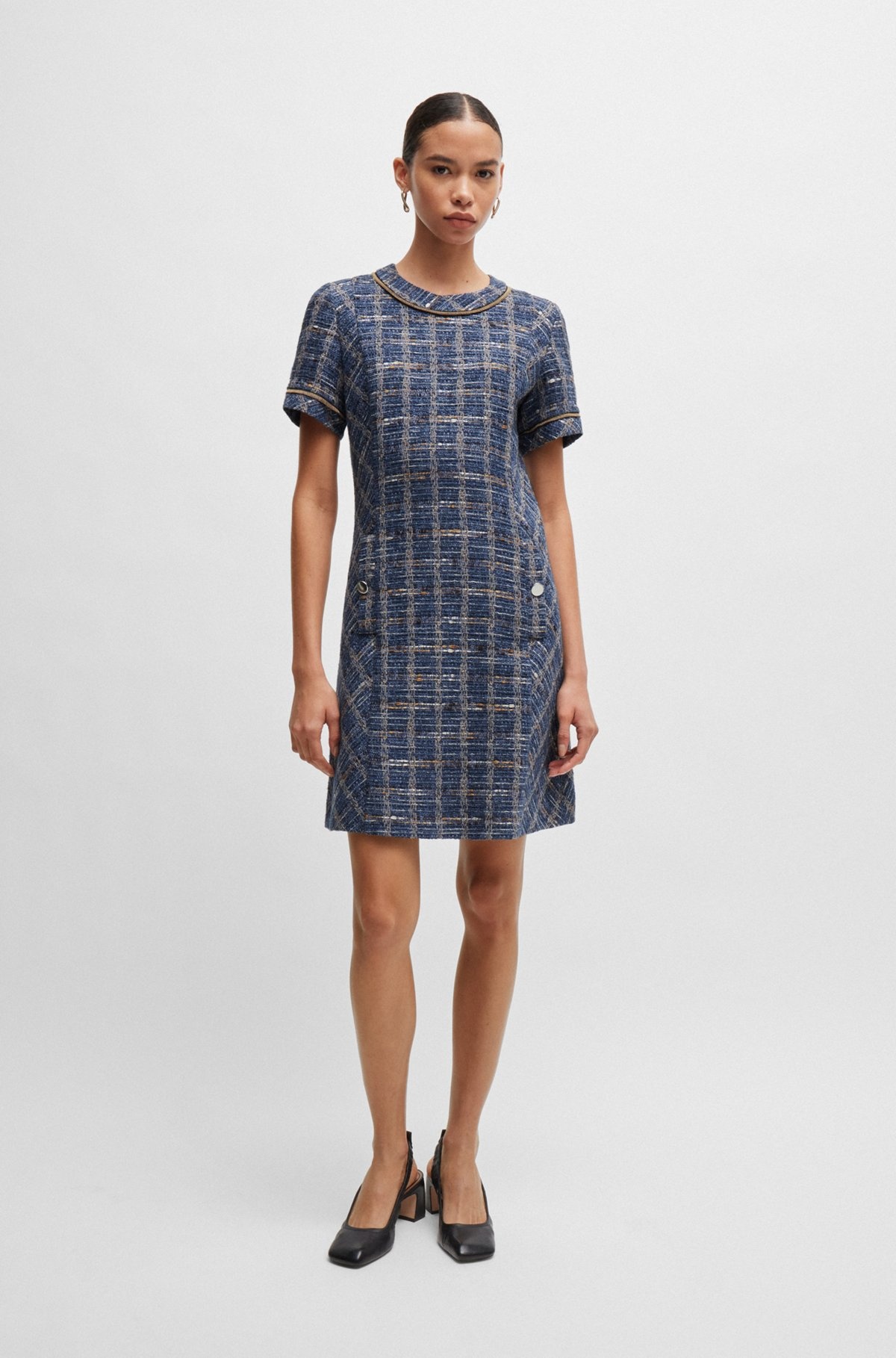 DRESS IN TWEED CHECK WITH HARDWARE BUTTONS - 3