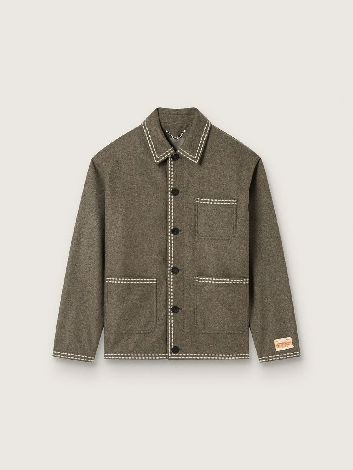 Men's gray wool jacket with white stitching - 1