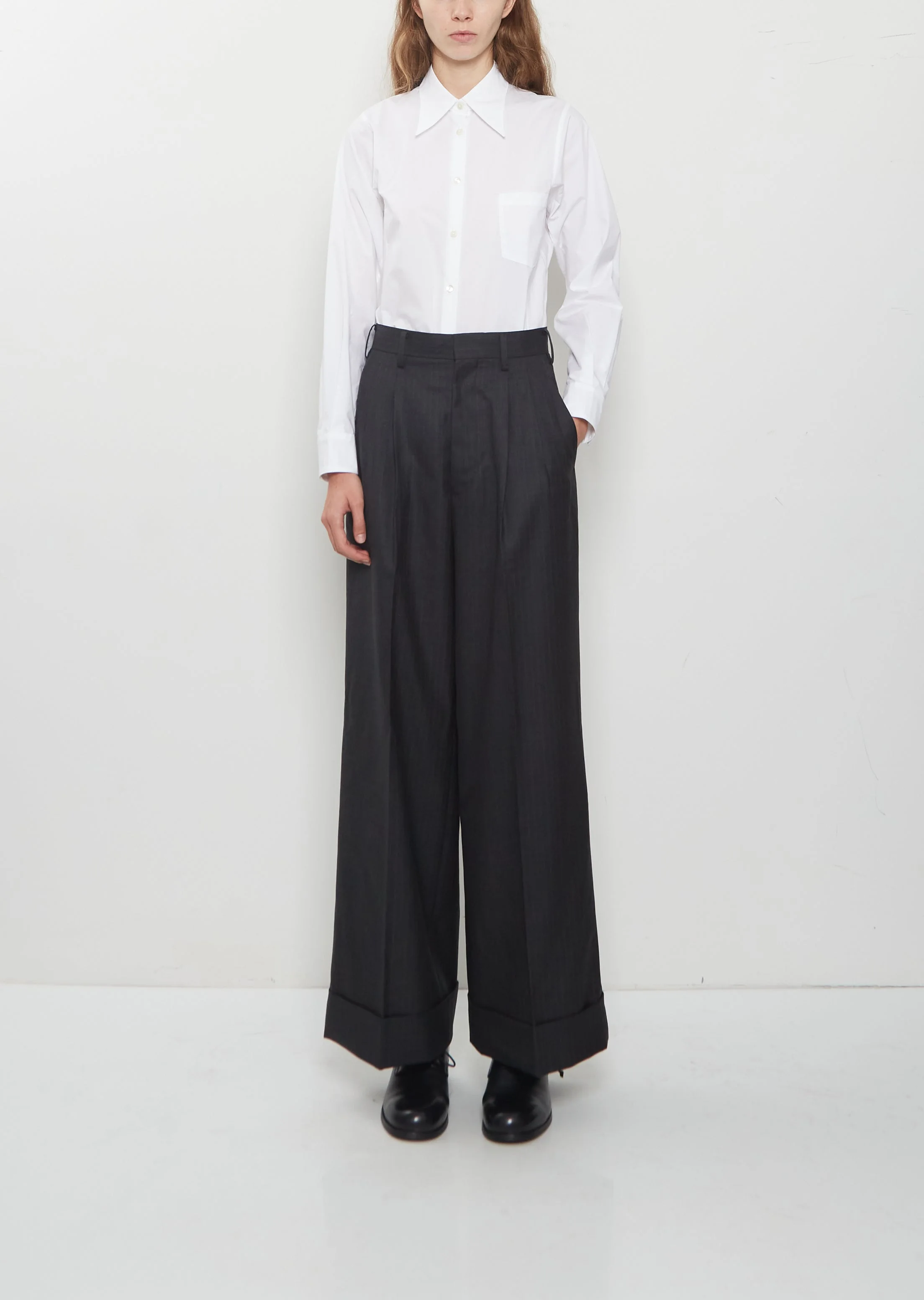Wool Stripe Pleated Trouser - 1