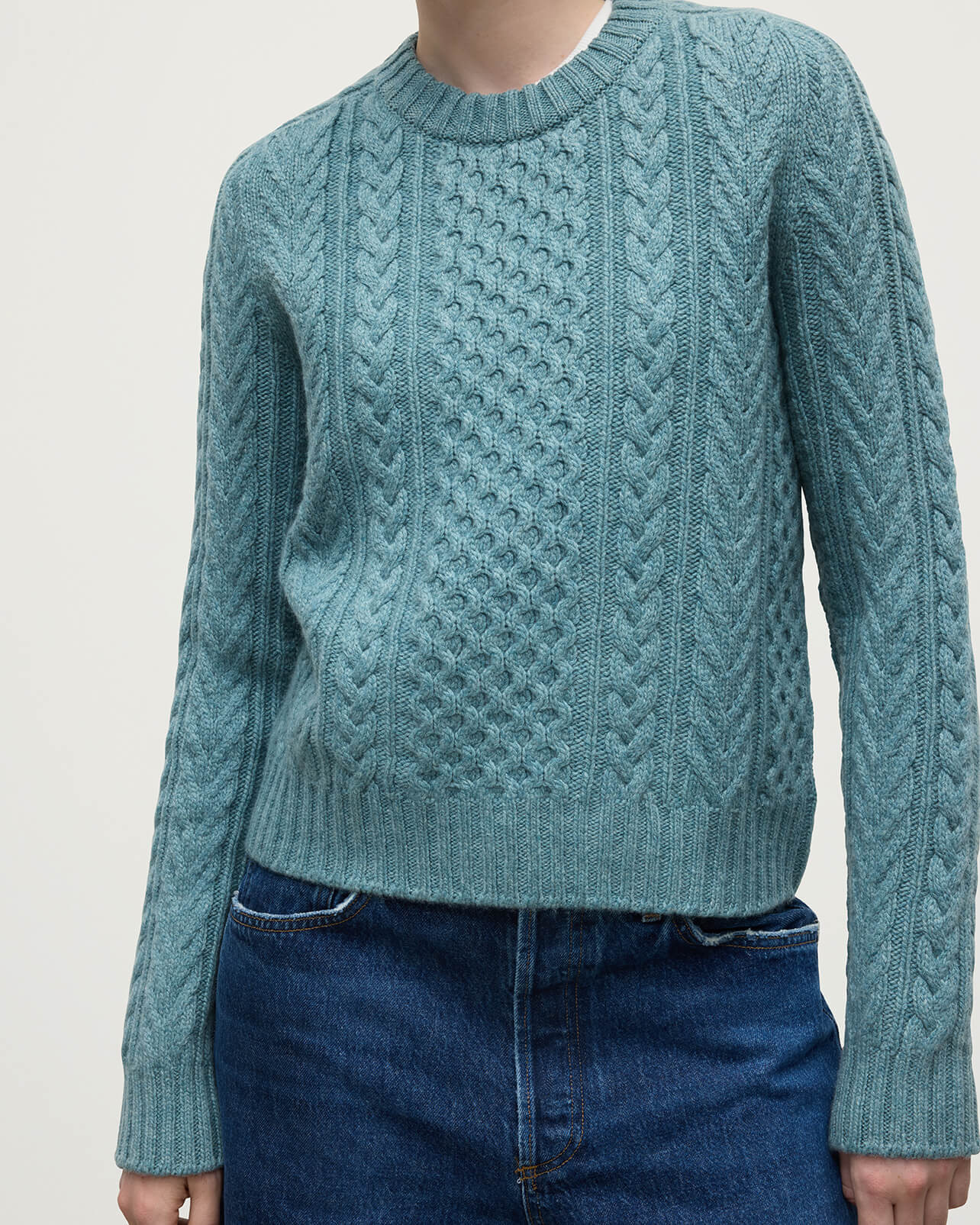 Aran Cable Green Cashmere Jumper - 5